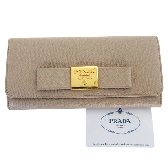 Auth PRADA Bifold Long Wallet Greige leather - Picture 1 of 10